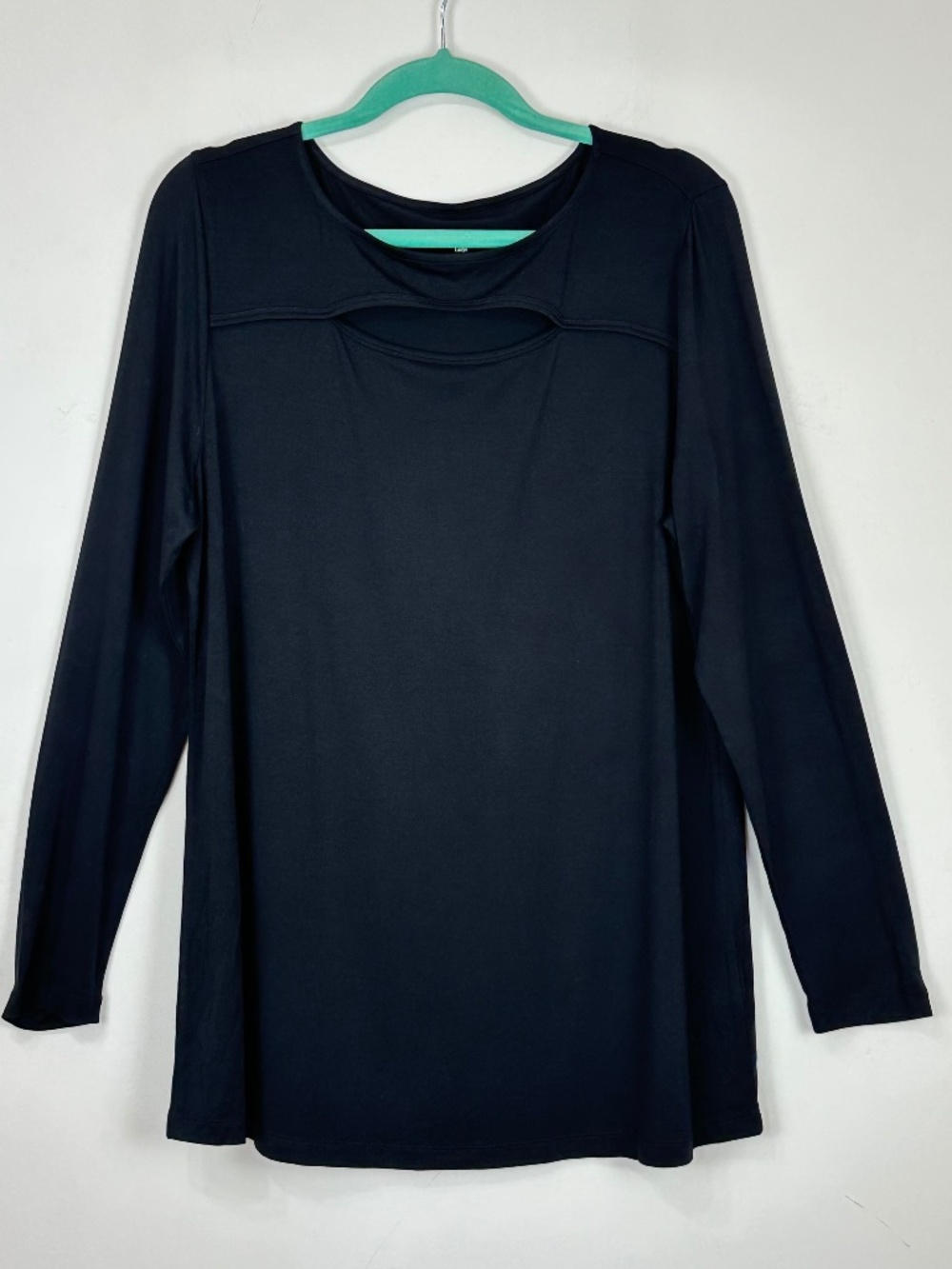Soft Surroundings Womens Black Cut Out Long Sleeve Top L Minimalist City